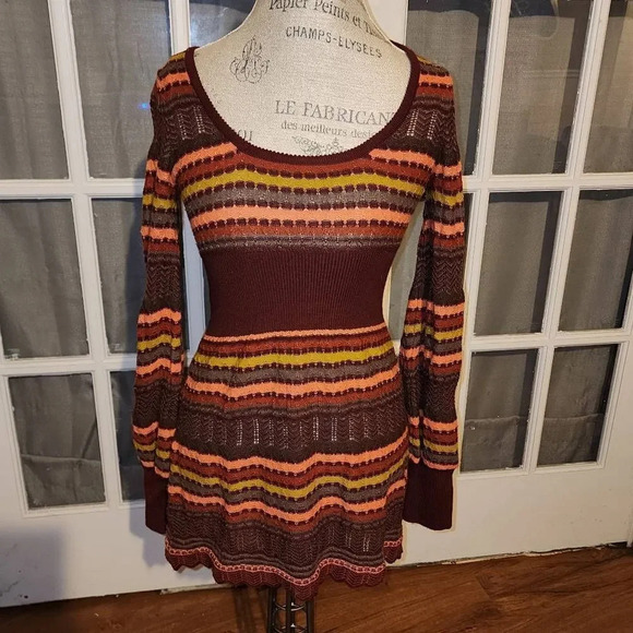 Free People Womens Maroon‎ Multi Color Striped Sweater Small - Picture 1 of 5